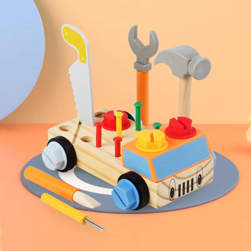 Kids Wooden Tool Bench Set Montessori Workbench Repair Tools STEM Educational Toy Pretend Play Develop Hands-on Fine Motor Skill