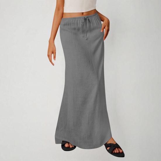 Maxi sukně v boho stylu s vysokým pasem, nastavitelnou stahovací šňůrkou, dlouhá sukně s rozparkem vzadu, jednobarevná, sukně pro office lady