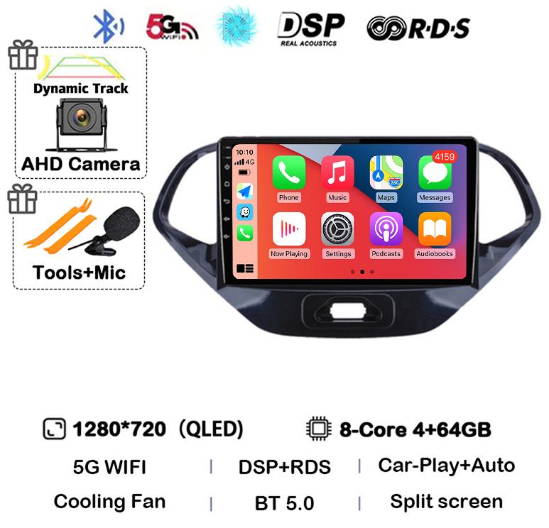 Android 14 Carplay Auto WIFI+4G Car Radio For Ford Figo 2015 2016 2017 2018 Multimedia Stereo Video Player GPS 360 Camera Audio
