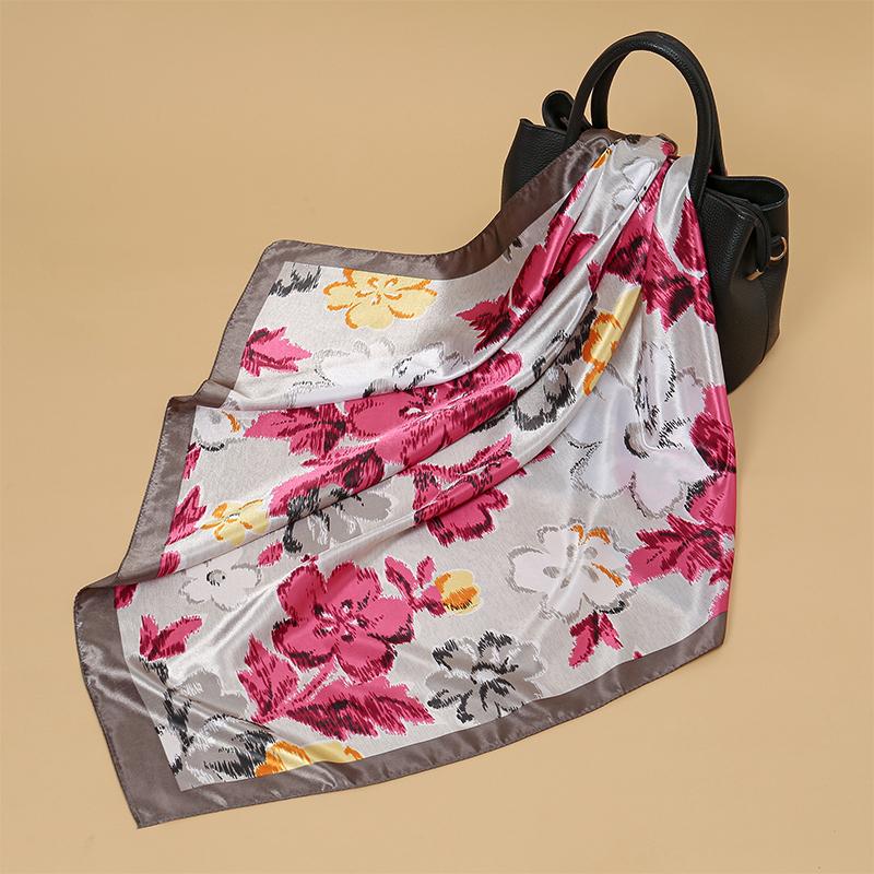 Vintage Blumen Quadratischer Schal für Frauen Seidenschals Halstuch Weibliches Print Stirnband auf dem Kopf Wraps Foulard Hijab Haarbänder