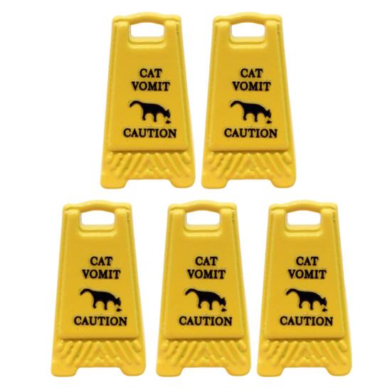 5Pcs Mini Caution Wet Floor Sign Single-side Realistic Miniature Dog Cat Vomit Caution Sign Small Warning Sign Desk Toy