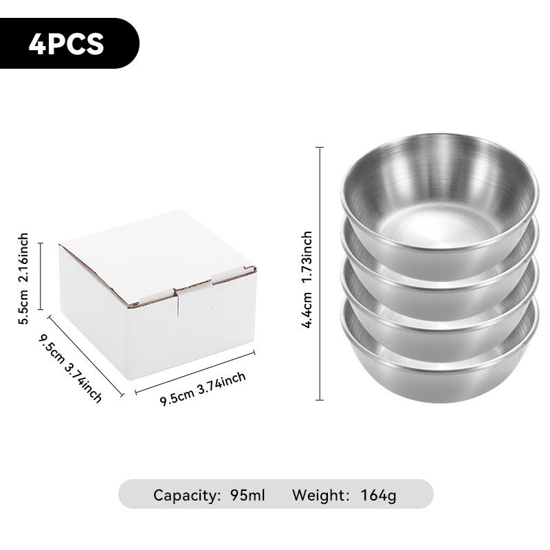 4-Piece Set of Gold 304 Stainless Steel Round Seasoning & Dipping Bowls for Soy Sauce