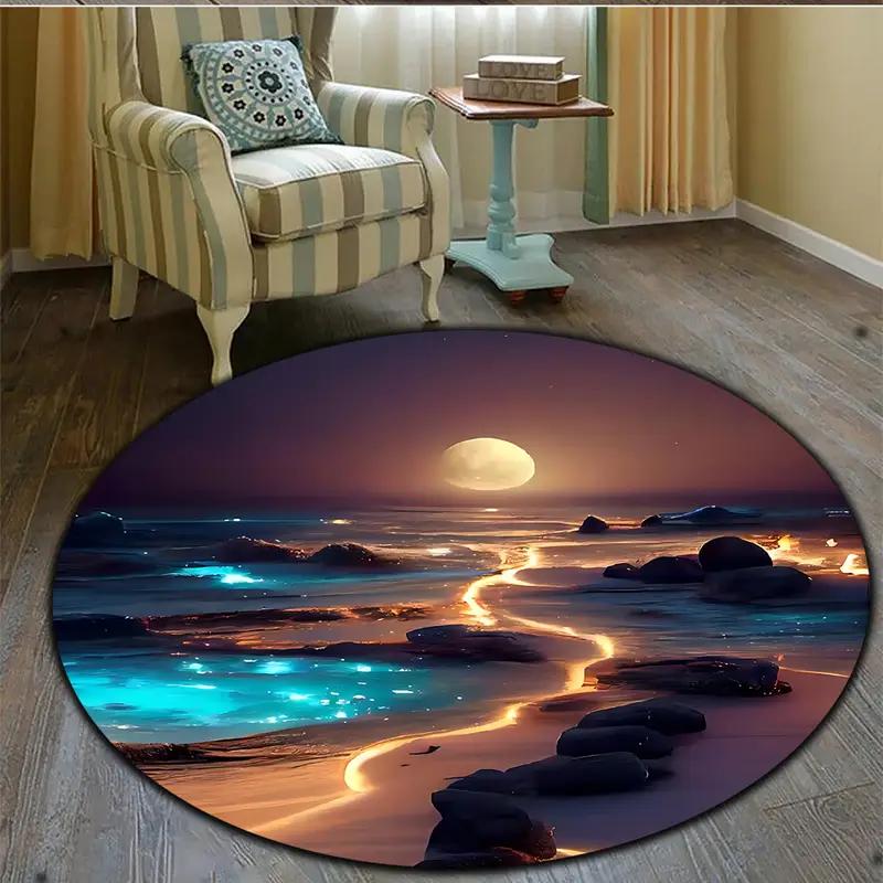 Golden Beach and Sun Round Carpet Soft Anti Slip and Wear-resistant Used As A Round Mat for Living Rooms Very Beautiful Fashion