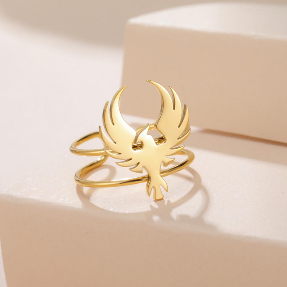 My Shape Eagle Birds Rings Stainless Steel Animal Phoenix Open Adjustable Finger Ring Fashion Punk Jewelry Party Gifts Boys Men