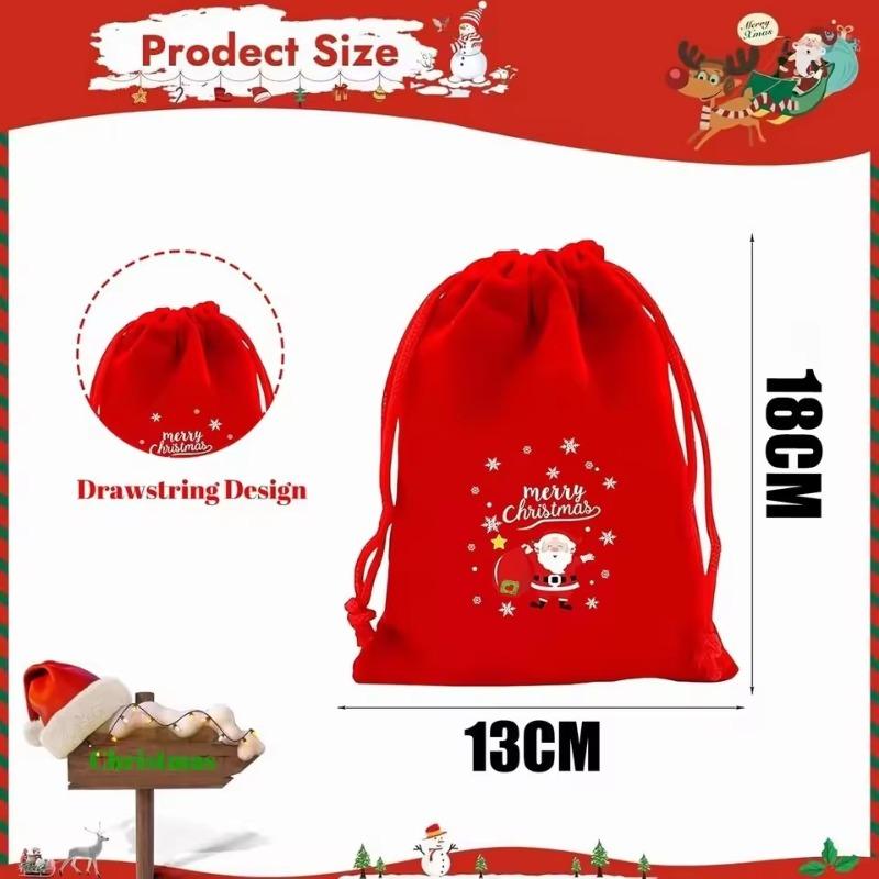 Christmas Red Green Velvet Drawstring Bags Bulk Candy Biscuit Pouch for Party Favors, Gift Giving & Holiday Decoration Supplies