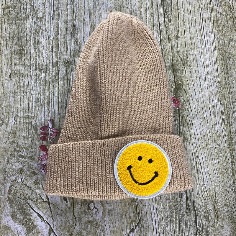 Hat Women Autumn and Winter Smiley Face Label Couple Knitted Hat Winter Pullover Woolen Hat Student Couple Warm Hat