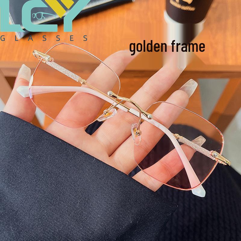 

Шикарные безободковые квадратные очки для чтения от близорукости для женщин в стиле легкой роскоши -100 Myopia