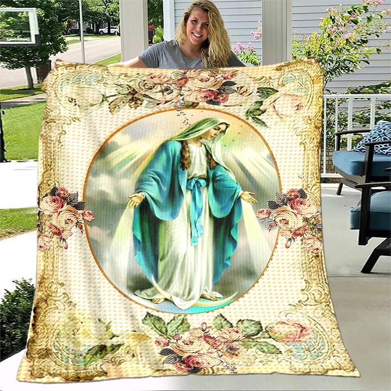 Jesus Virgin Mary Soft Throw Blanket Bedding Flannel Living Room/Bedroom Warm Blanket Virgin Mary Blanket Cross Blanket Home