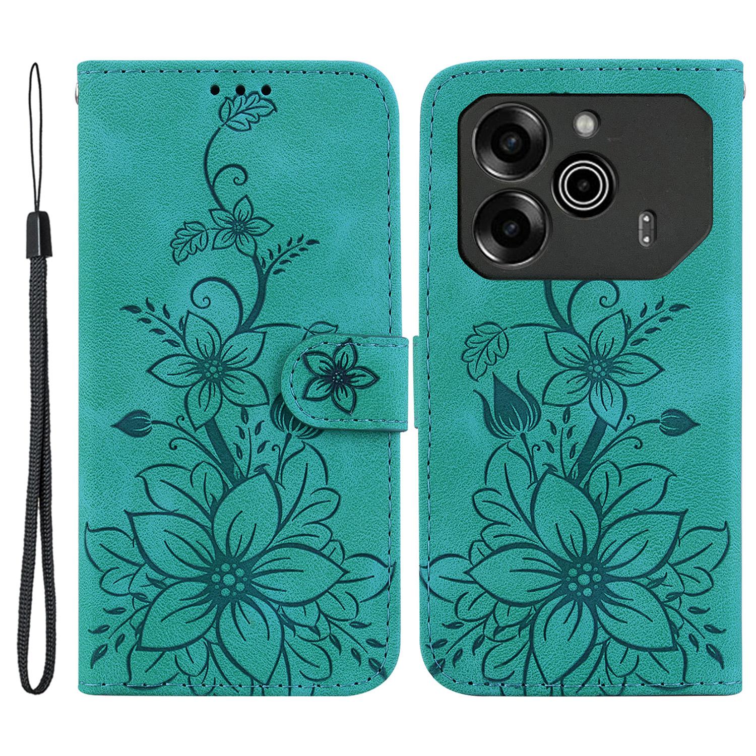 

For TECNO Pova 6 5G/6 Pro 5G Wallet Phone Case Lily Imprint Scratch-Proof Leather Flip Cover Green