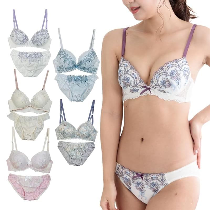 

[Pregerie] bra set lucky bag Wireless bra and panties set 5 piece set feminine cute M L LL (Light colored assorted 5 piece set, M)