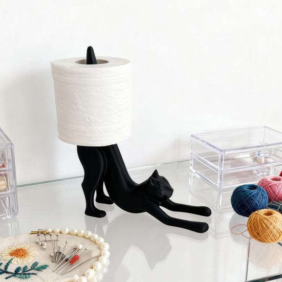 Cat Toilet Paper Holder Desktop Fun Roll Paper Holder Black Leopard Cat Toilet Roll