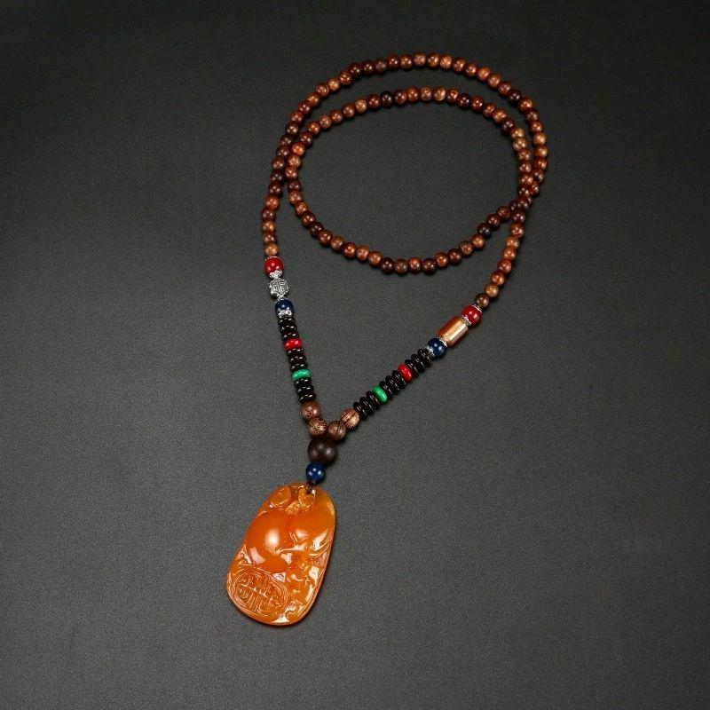 Trendy Unisex Wooden Bead Necklace: Versatile, High-End Pendant for Sweater Chains and Cotton Linen Attire