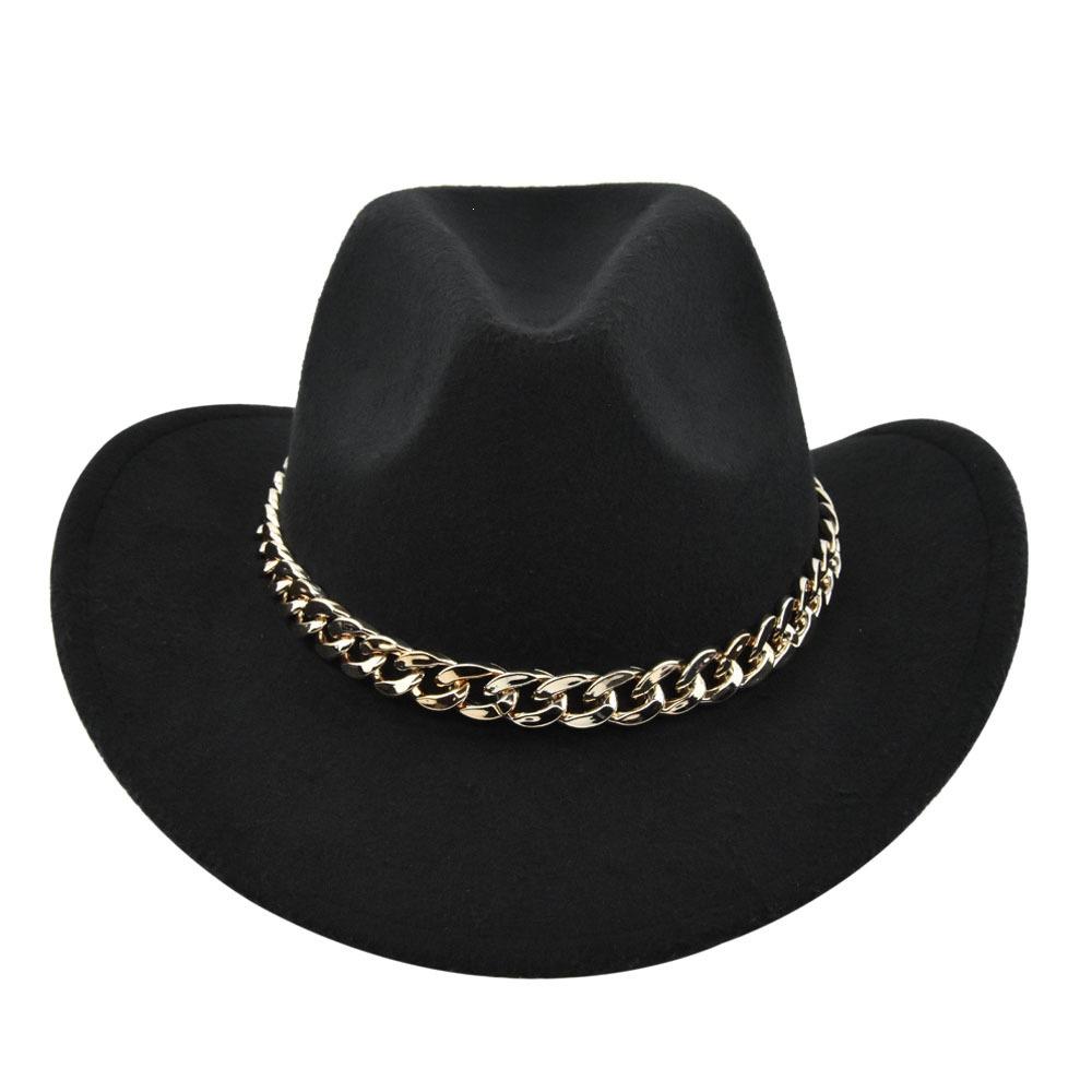 Cowboy Vintage Jazz Hat Gold-plated Chain Woolen Hat Felt Vintage Imitation Sheep Hat Cowboy Hat No