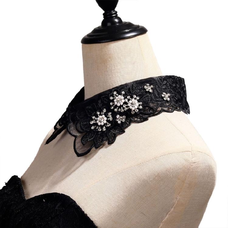 Fashionable Embroidery Floral Beaded Lace Fake Collar for Women Lapel Ruffled Organza Removable Collar Dress Accessory