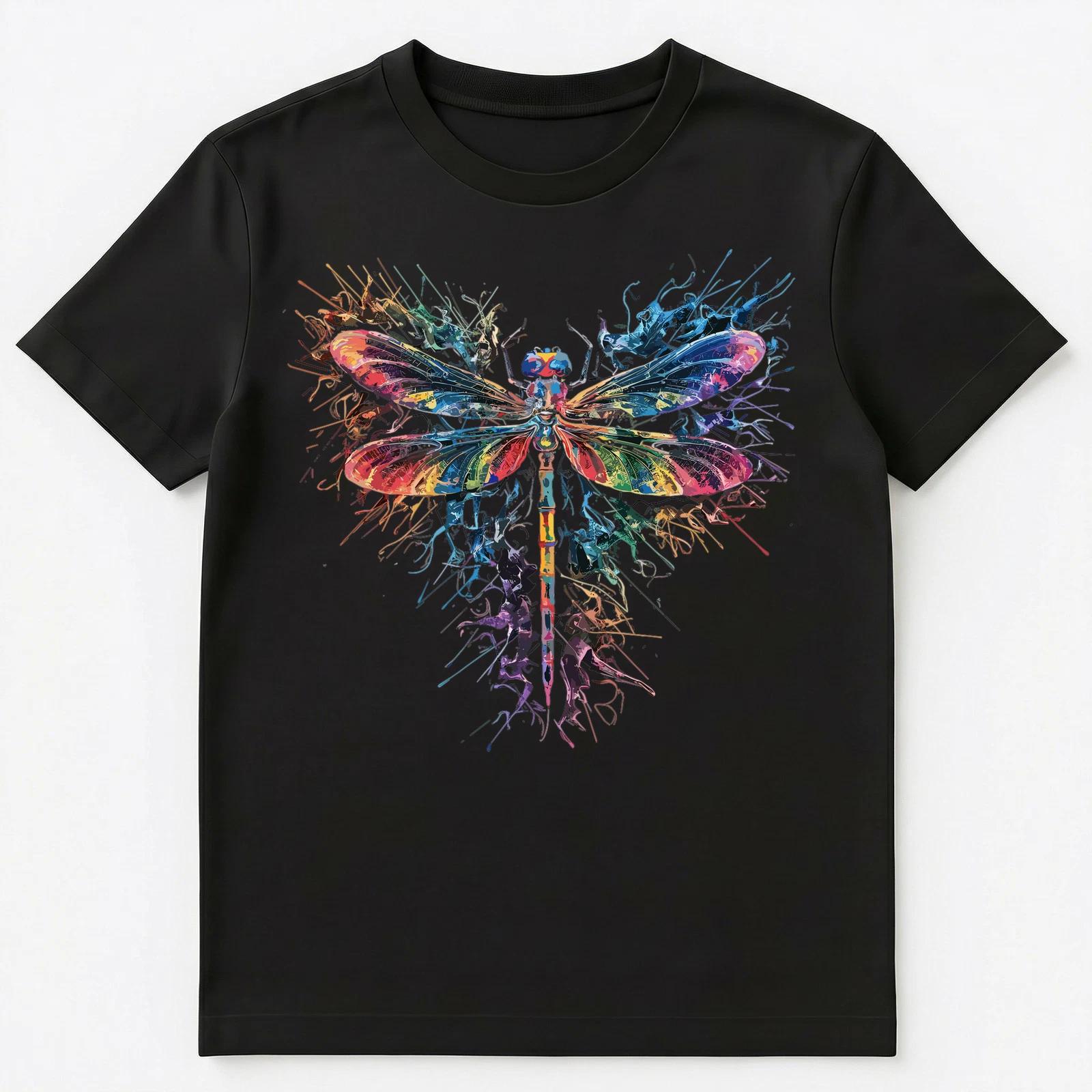 Colorful Paint Splash Dragonfly Art Graphic Unisex T-Shirt M