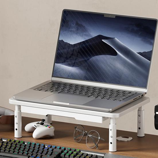 Computer Monitor Riser Cold-Rolled Steel Ventilated Monitor Stand with Drawer 3-Level Height Adjustment Laptop Stand for Home Office