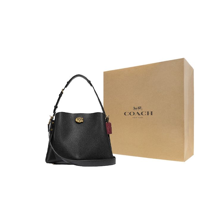 Coach Weide 32 Schlossverschluss Unifarben Abnehmbarer Schultergurt Leder Handtasche Damen Handtaschen Schwarz C2621-B4BK