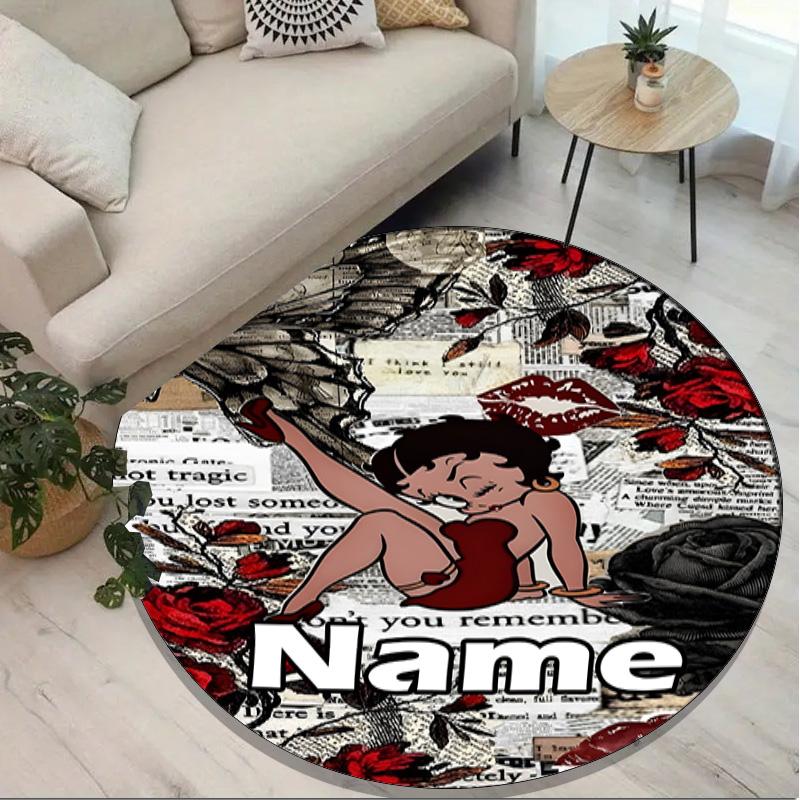 Custom Name Personalized Betty Boop Print Round Rug, Versatile Home Decor Carpet, for Playroom, Apartment, Balcony, Entryway, Hallway Gift