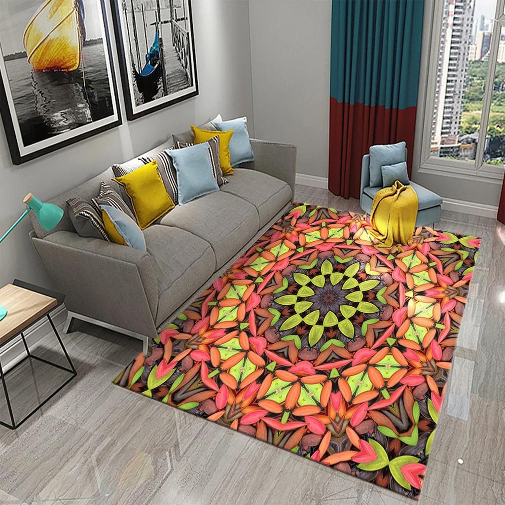 Barevný mandalový koberec Tajemné psychedelické květinové koberce pro dekoraci obývacího pokoje ložnice Podložka na podlahu Koupelnový protiskluzový koberec