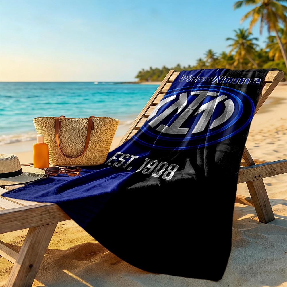 Inter Milan Personalized Text Beach Towel Quick-Dry Soft Microfiber Ideal for Travel Outdoor Swim Pool Yoga Surf Camping Hiking Gym Gift Holiday