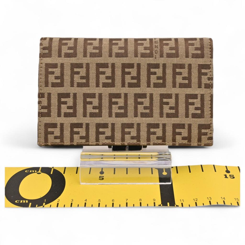Auth FENDI Zucchino Bifold Wallet Leather × Canvas Fe7910yy