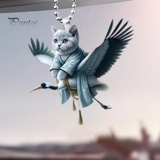 Christmas Acrylic Cats Car Pendant with Lanyard Cute Cat Decoration Backpack Keychain Hanging Ornament for Car Mirror