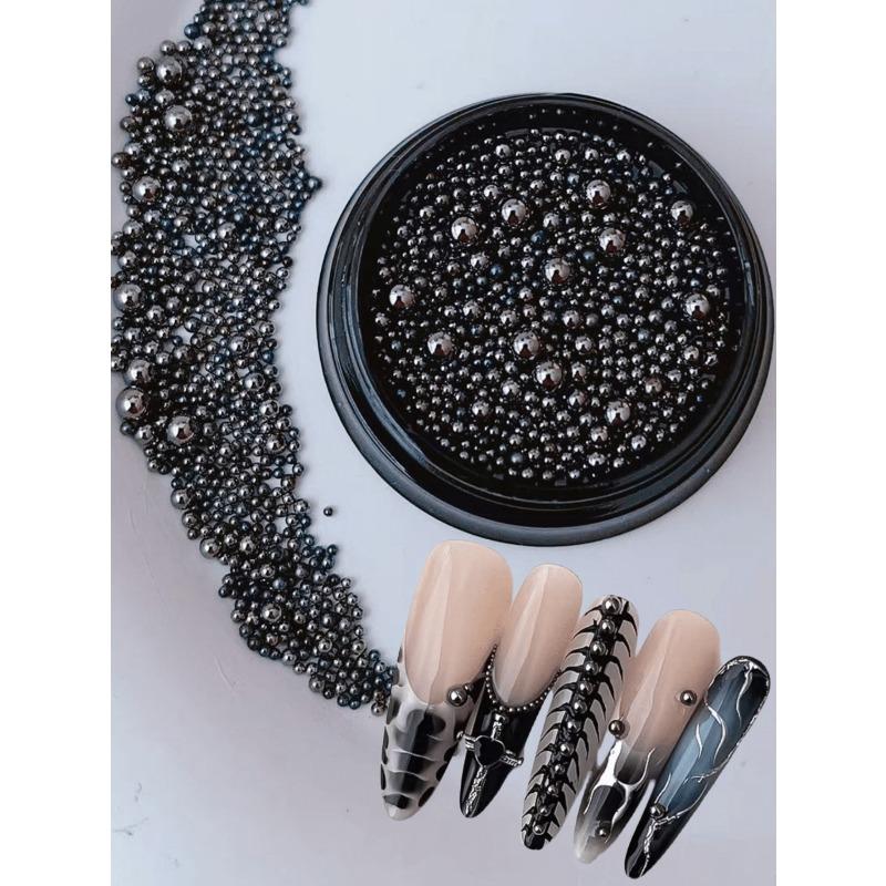 1 Box 3D Round Design Nails Art Decoration Ball, Steel Ball Diy Nails Supplies, Nails Charm, Small Steel Ball, Gold, Silver Color Nails Salon