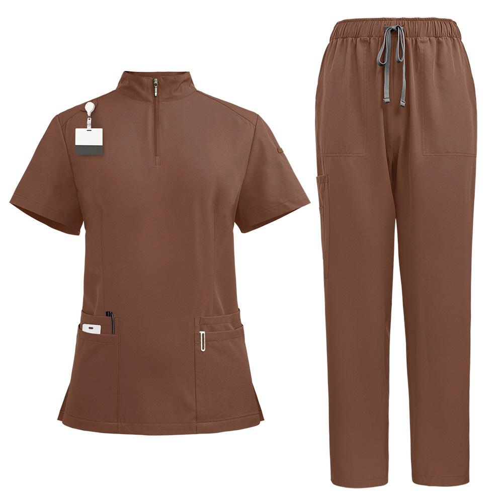 Sommer Kragen Reißverschluss Modell Kurzarm + Hose Kasacks Krankenpflegeruniformen Overalls Zwei Sätze für Ärzte und Krankenschwestern Schönheitssalon SPA Elastische Overalls