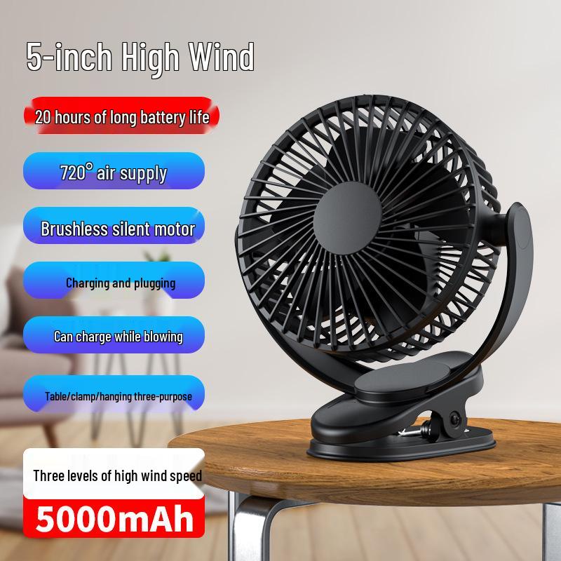ATEnge 8-Inch Rechargeable USB Clip Fan - Mini Portable Desktop Fan with Long Battery Life.