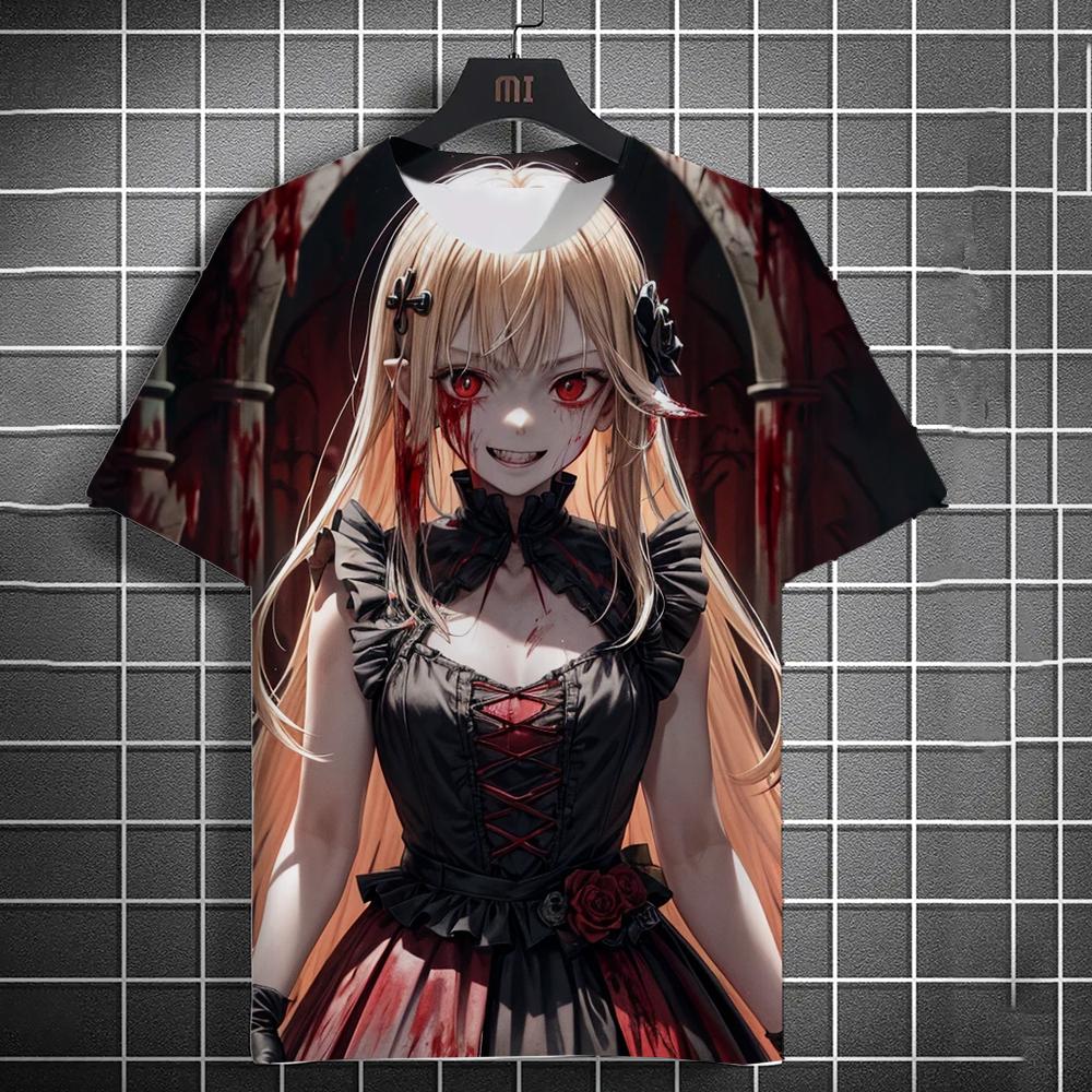 Summer New Men's Casual Short Sleeve T-Shirt Halloween Vampire Anime Girl Comfortable Breathable Retro Printed Short Sleeve