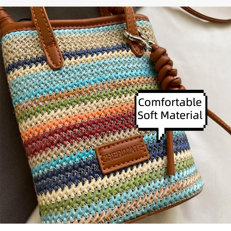 Fashion Portable Striped Women Crossbody Bags Straw Large Capacity Beach Bag Shoulder Bags Ladies Casual Clutch Purse