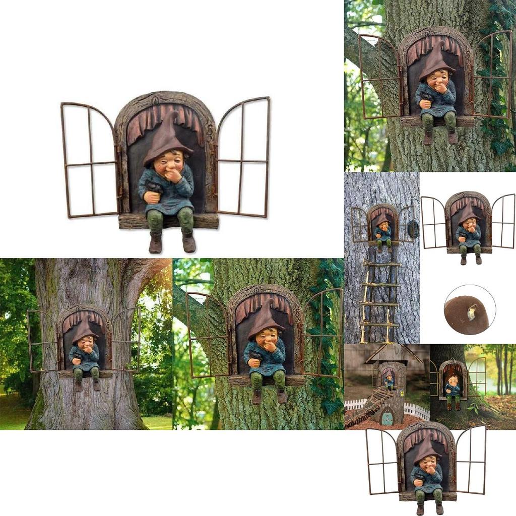 Lifelike Elf Out The Door Naughty Gnome Garden Sculpture Tree Hugger Outdoor Yard Ornament