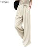 ZANZEA Womens Casual Solid Color Loose Commute Wide Leg Pants