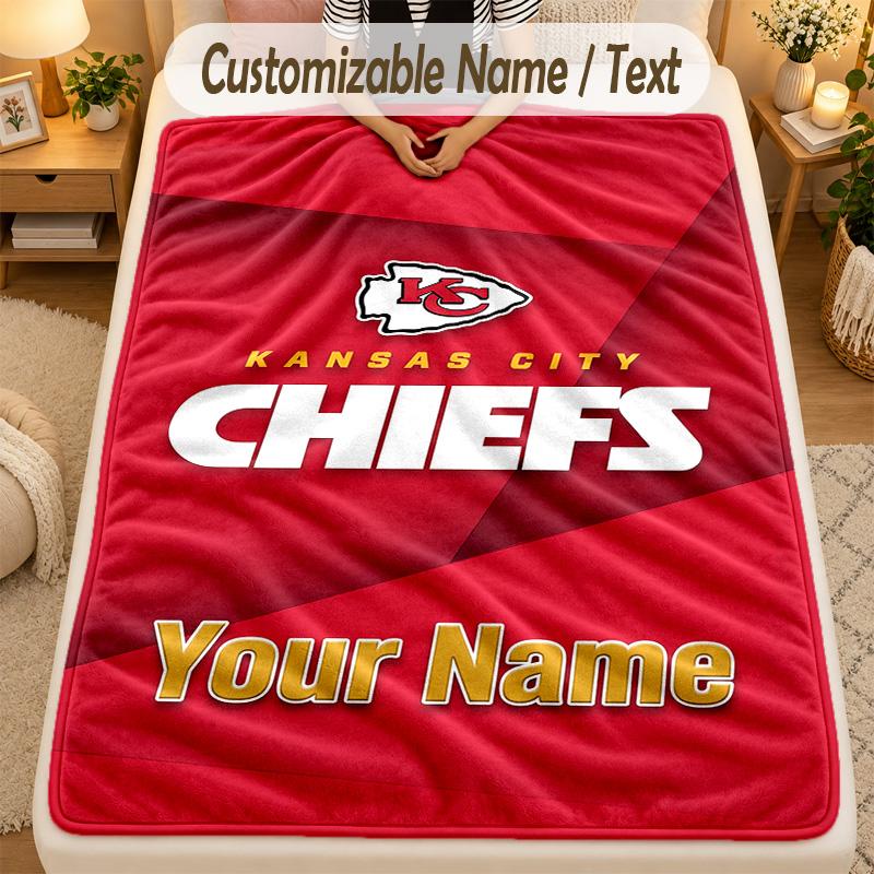 Flannel BlanketKansas City Chiefs Custom Name Text Personalized Soft Warm Throw Blanket Home Decor Gift