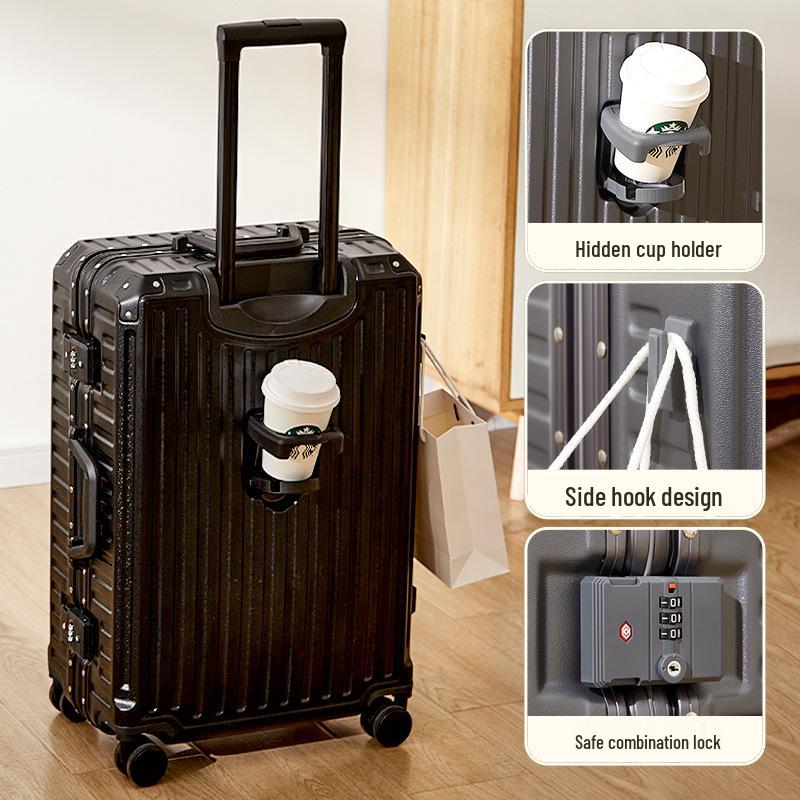 Large Capacity Aluminum Frame Carry-on Suitcase with Password Lock - Durable Leather Luggage for Men and Women