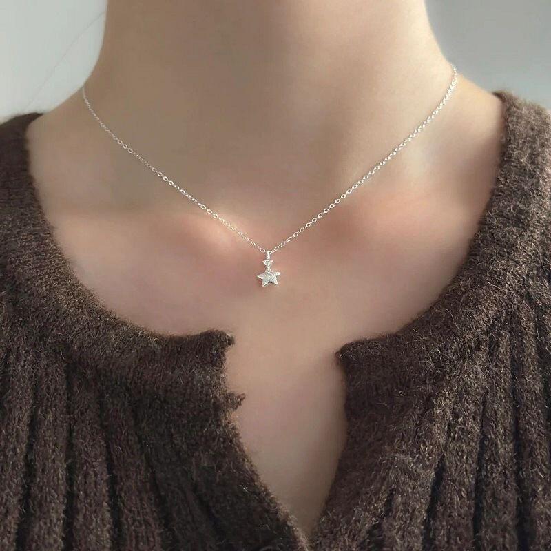Classic Frosted Mini Five-Pointed Star Pendant Necklaces for Women Lady Exquisit Crystal Fine Chains Necklaces Jewelry Wholesale