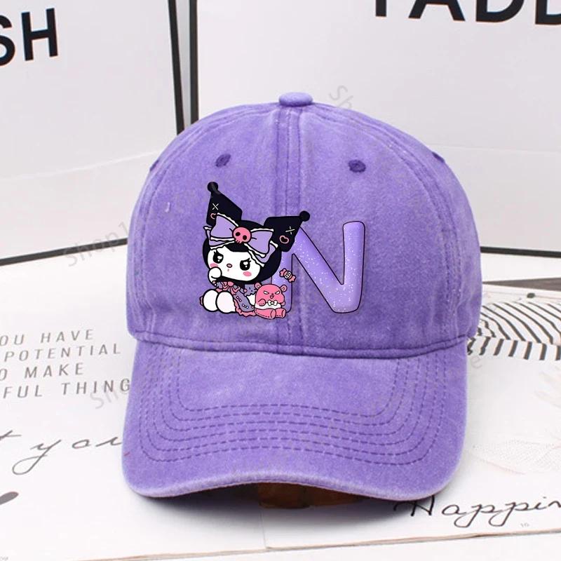 Kuromi Letter A-Z Baseball Cap for Women Sanrios Summer Adjustable Sun Hat Anime Cute Retro Sunbonnet Adult Headgear Kids Gifts