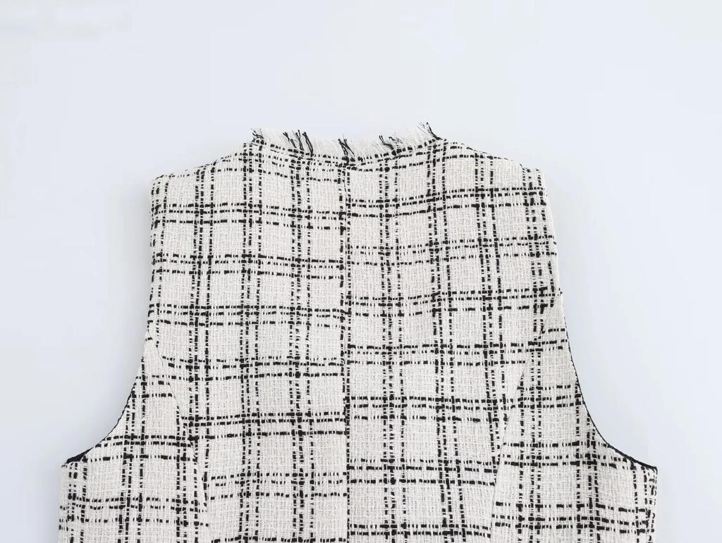 Autumn High Street Style Plaid Vest & High Waist Pants Set