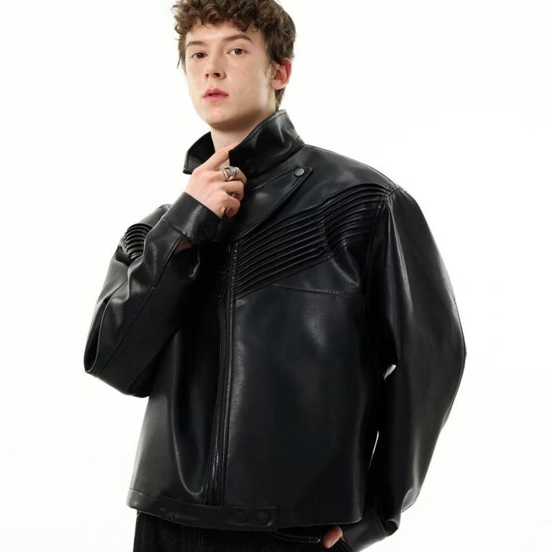 

Мужская американская ретро кожаная мотоциклетная куртка - Весенне-осенний трендовый нишевый дизайн 2X Large чёрный