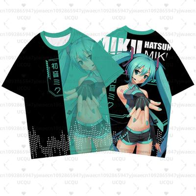 3D-gedrucktes Damen-Kurzarm-T-Shirt Sommer Modisch Lässig Niedlich Hatsune Miku Heißes Anime-Fans-T-Shirt
