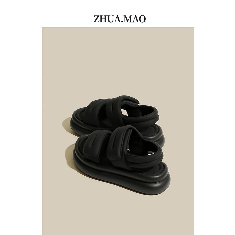 Women's 2025 Thick-Soled Velcro Sandals - Platform Roman Shoes for Casual Beachwear, Featuring Step-on Comfort for Pregnant Women