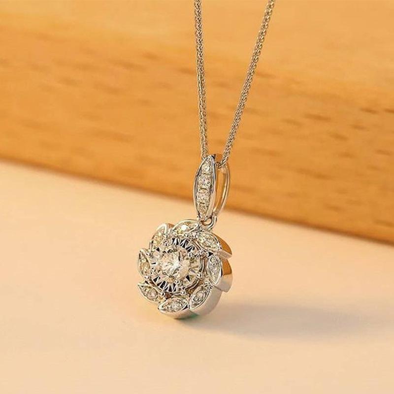 Women Floral Halo Pendant Necklace with Sparkling Central Stone Two Tone Elegant Jewelry for Daily Wear and Gifting