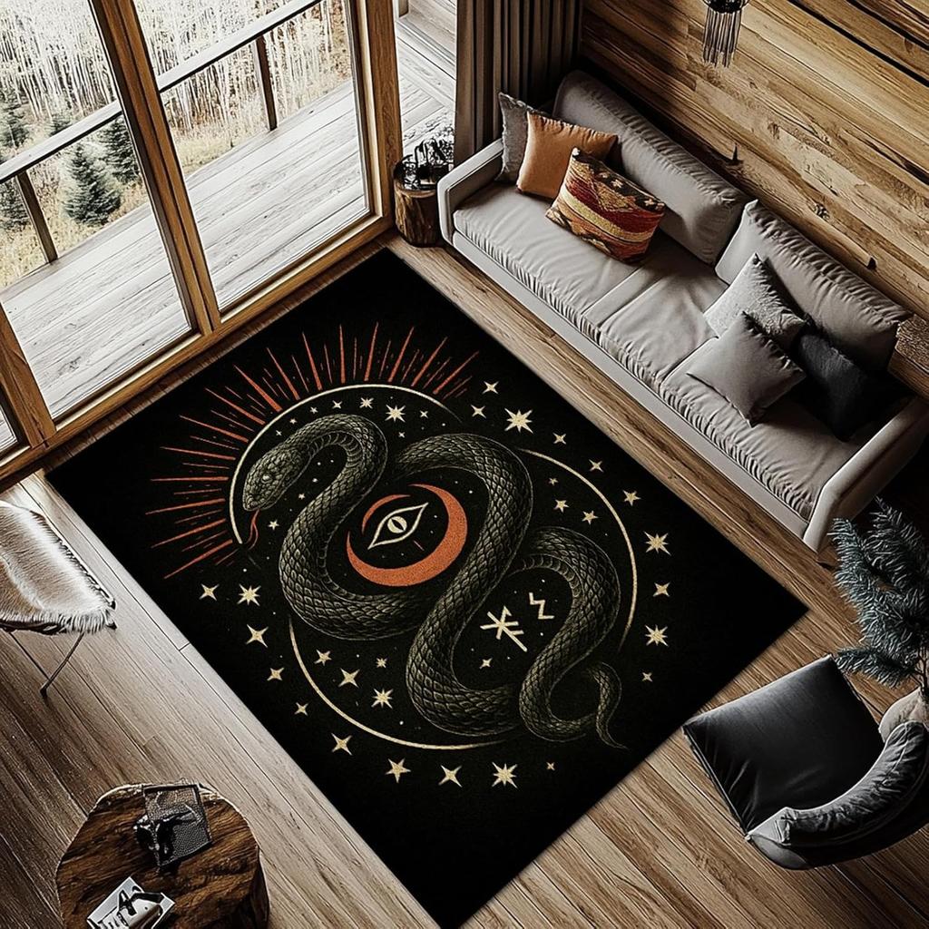 Nordic Style Living Room Carpet Black Gold Mysterious Snake Pattern Bedroom Rug Machine Washable Non-slip Coffee Table Mat Tapis