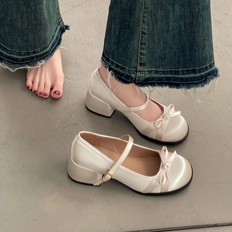 White Mary Jane Shoes Women's 2025 New Spring Versatile Bow French Shallow Mouth Single Shoes College Style Small Leather Shoes
