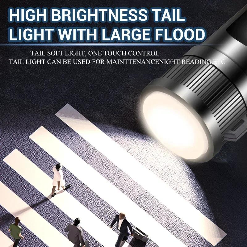 5000LM Ultra Bright Tactical Light Built-in Battery Powerful P70 LED Flashlights Emergency Spotlight Telescopic Zoom Flash Light