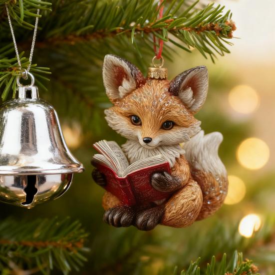 Cute Forest Fox/Raccoon Reading Ornament 2D Flat Acrylic Christmas Ornaments Woodland