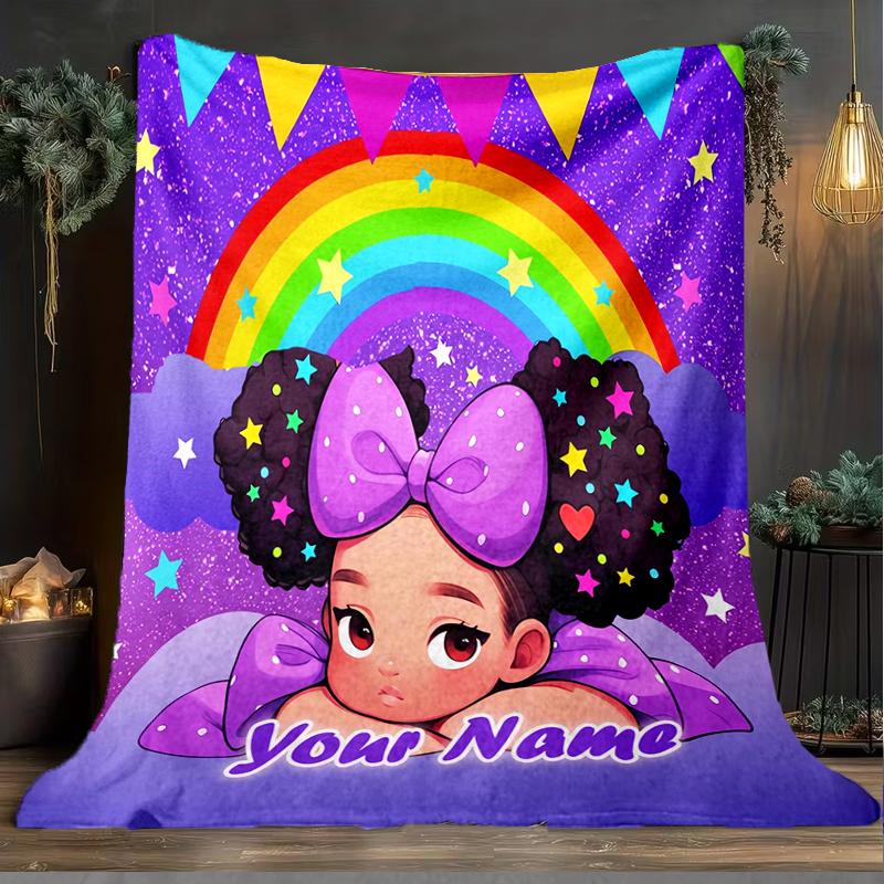 1PC Custom Name Rainbow Dreams Profile outdooor Flannel blankets Patterns Throw Blanket All-Season Soft Gift for Couch, Bed, Camping gifts