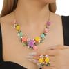 1 Set Mehrfarbige Blumen Kristall Schmuckset Emaille Perlen Halskette Ohrringe Set Exquisites Luxus Braut Schmuckset Bankett