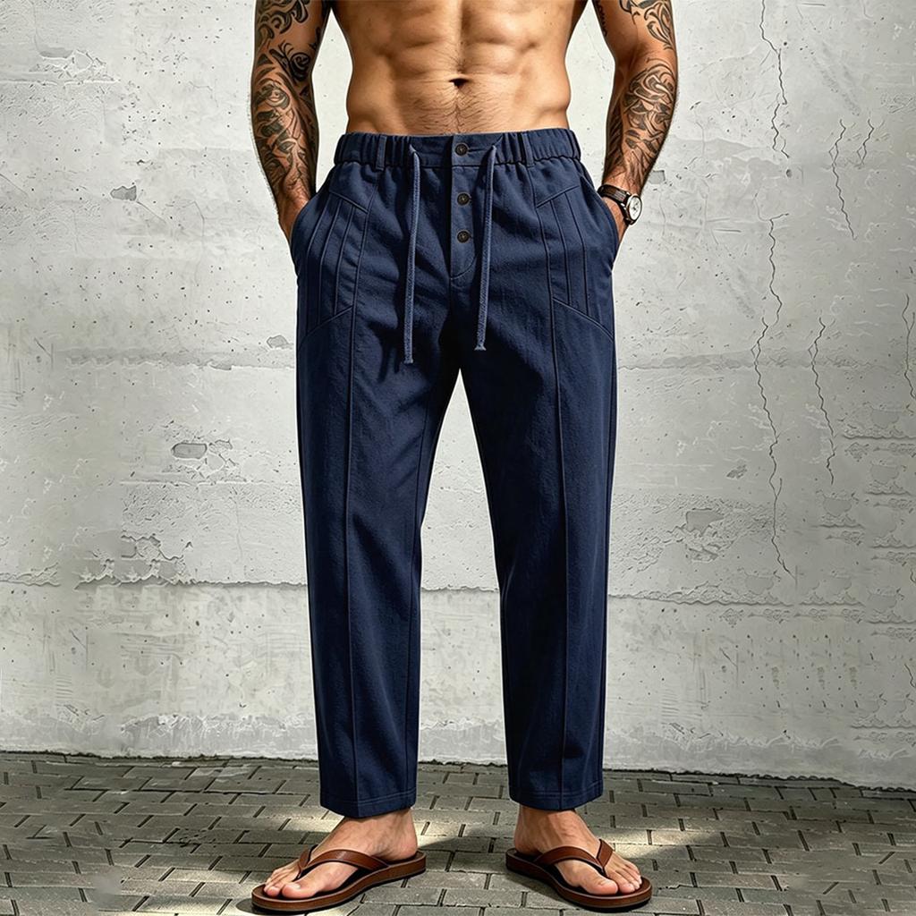 Men's Casual Linen Pants with Waist Straight Leg Color