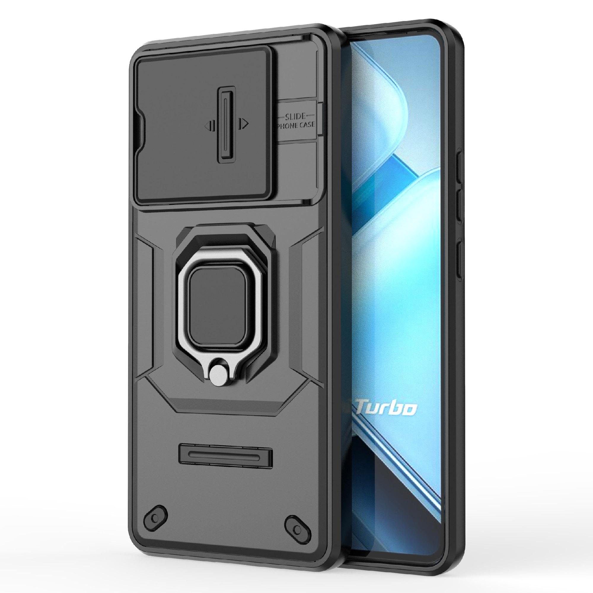 

For vivo iQOO Z9 Turbo 5G Phone Cases Wholesale PC+TPU Kickstand Phone Cover with Lens Lid Black
